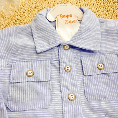 Conj. Camisa Manga Longa Listrada com Botões e Calça - Azul  e Areia